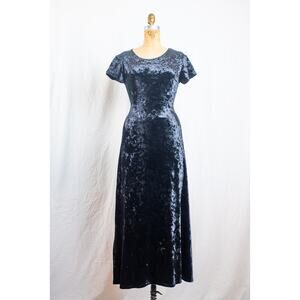 Vintage 90s Witchy Grunge Goth Maxi Dress, Crushed Velour Velvet, Romantic, LG